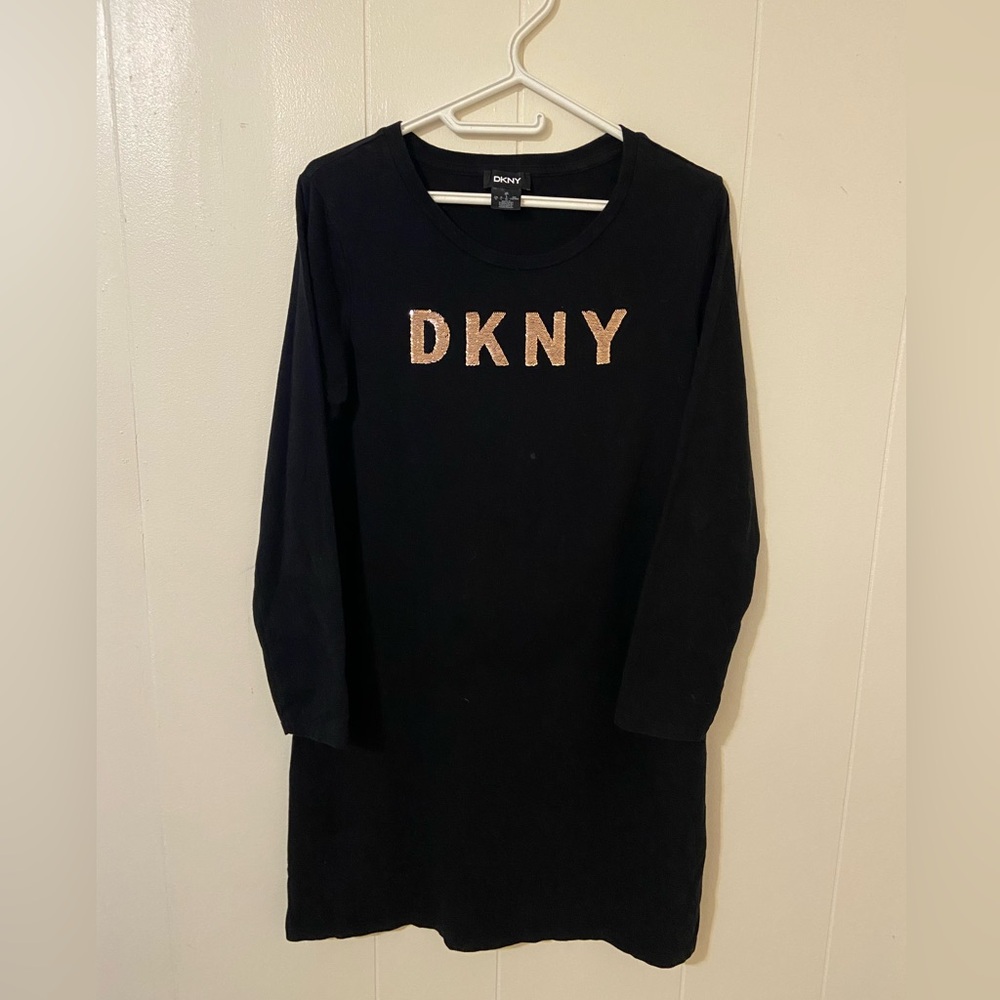 DKNY Black Long Sleeve Dress with Sequin Lettering